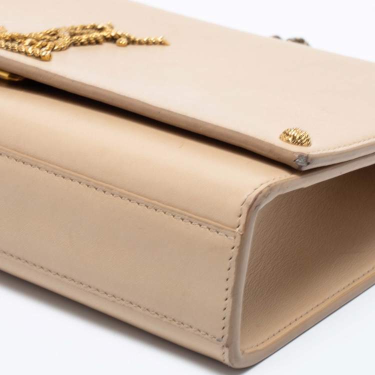 Pre Owned Saint Laurent Beige Monogram Leather Kate Shoulder Bag