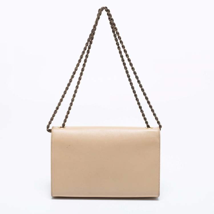 Pre Owned Saint Laurent Beige Monogram Leather Kate Shoulder Bag