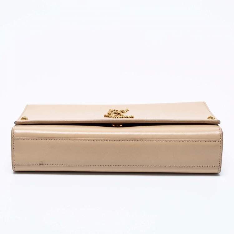 Pre Owned Saint Laurent Beige Monogram Leather Kate Shoulder Bag