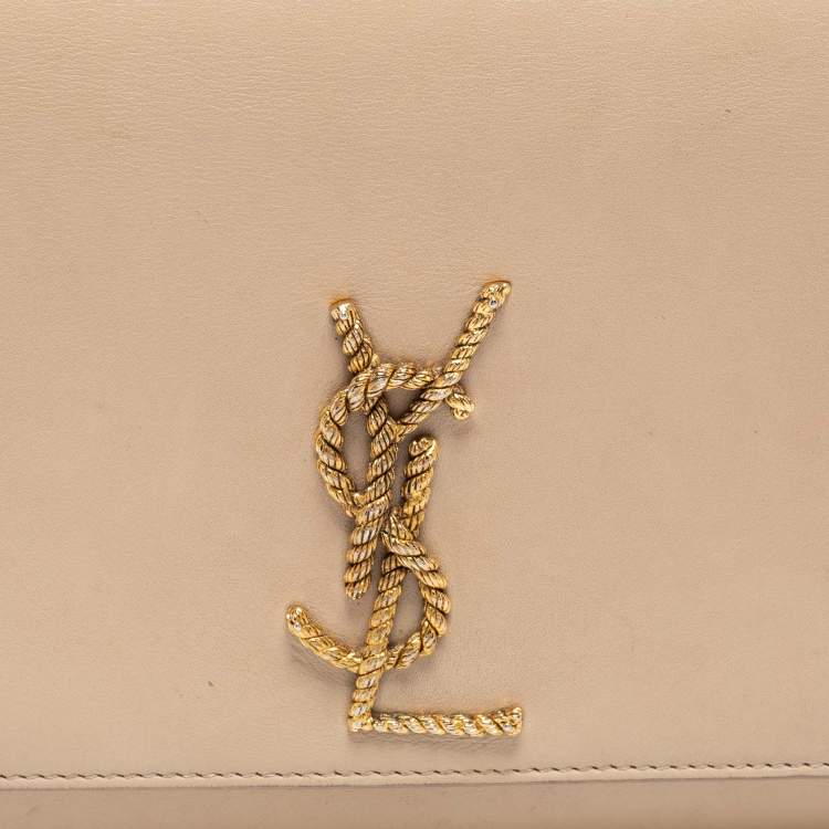 Pre Owned Saint Laurent Beige Monogram Leather Kate Shoulder Bag