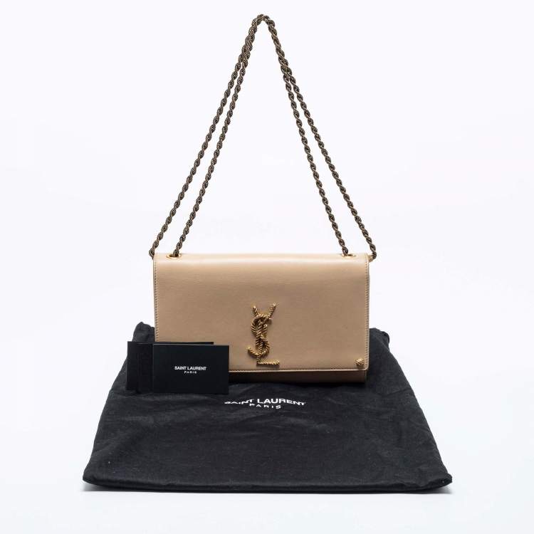 Pre Owned Saint Laurent Beige Monogram Leather Kate Shoulder Bag