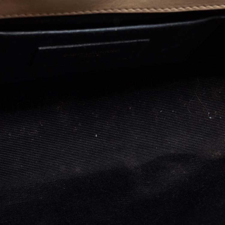 Pre Owned Saint Laurent Beige Monogram Leather Kate Shoulder Bag