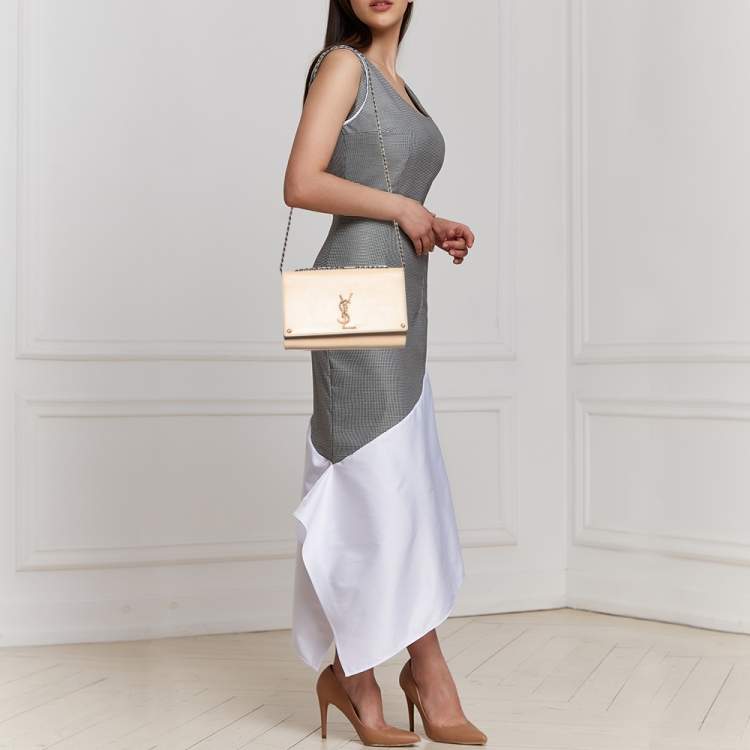 Pre Owned Saint Laurent Beige Monogram Leather Kate Shoulder Bag