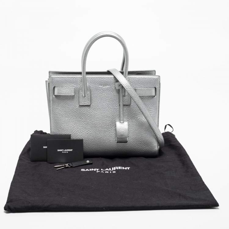Pre Owned Saint Laurent Metallic Silver Leather Baby Classic Sac De Jour Tote