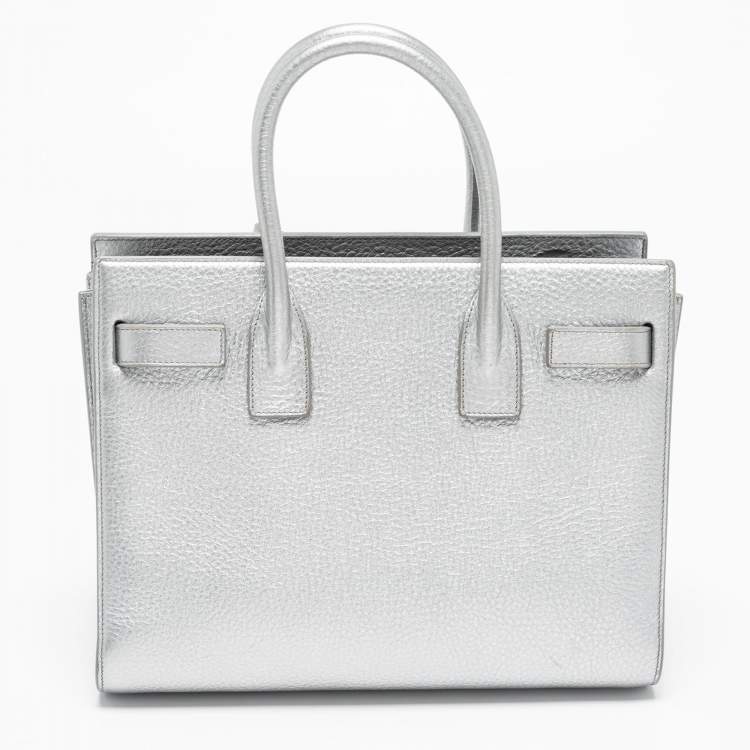 Pre Owned Saint Laurent Metallic Silver Leather Baby Classic Sac De Jour Tote