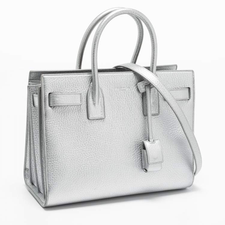 Pre Owned Saint Laurent Metallic Silver Leather Baby Classic Sac De Jour Tote