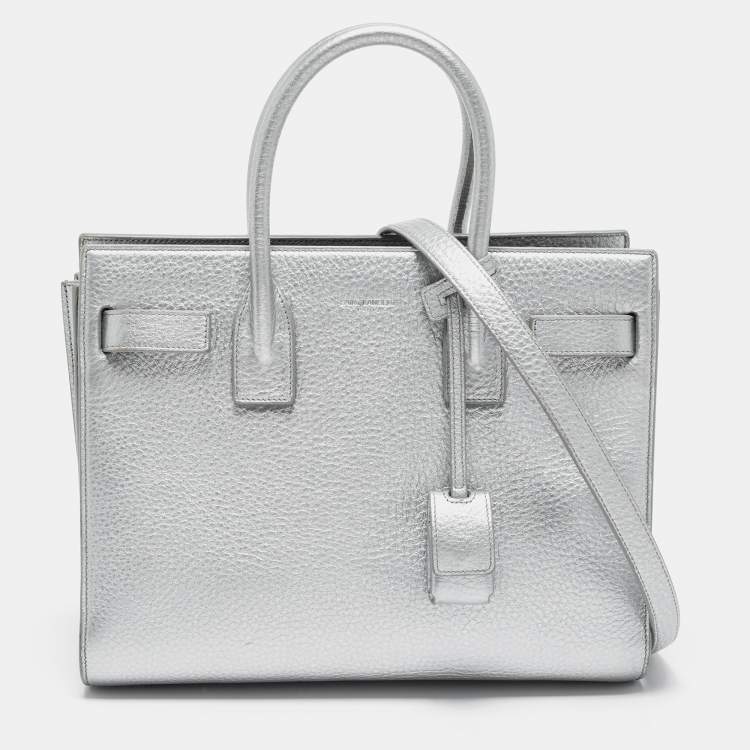 Pre Owned Saint Laurent Metallic Silver Leather Baby Classic Sac De Jour Tote