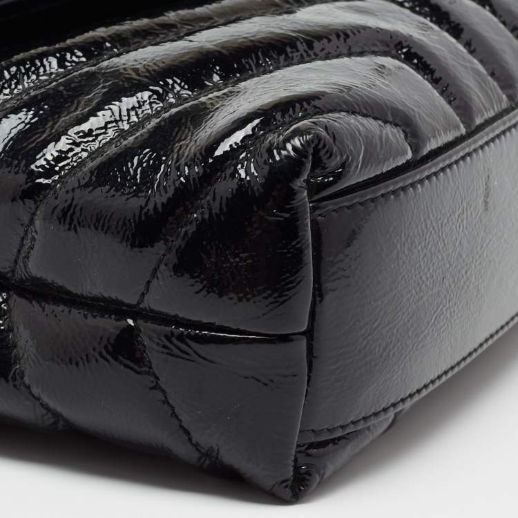 Pre Owned Saint Laurent Black Quilted Patent Leather Toy Loulou Crossbody Bag