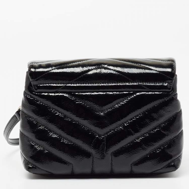 Pre Owned Saint Laurent Black Quilted Patent Leather Toy Loulou Crossbody Bag