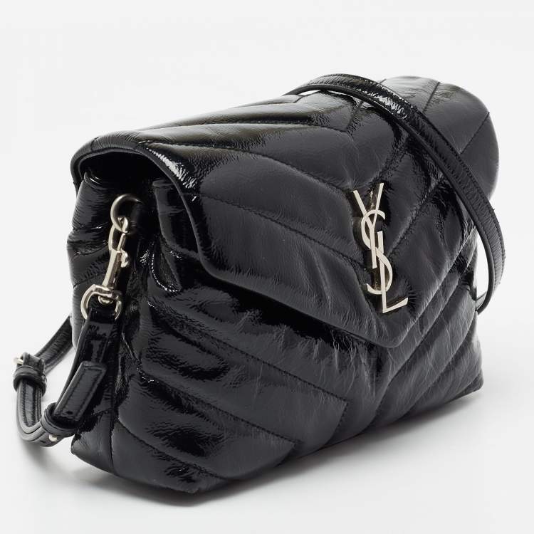 Pre Owned Saint Laurent Black Quilted Patent Leather Toy Loulou Crossbody Bag