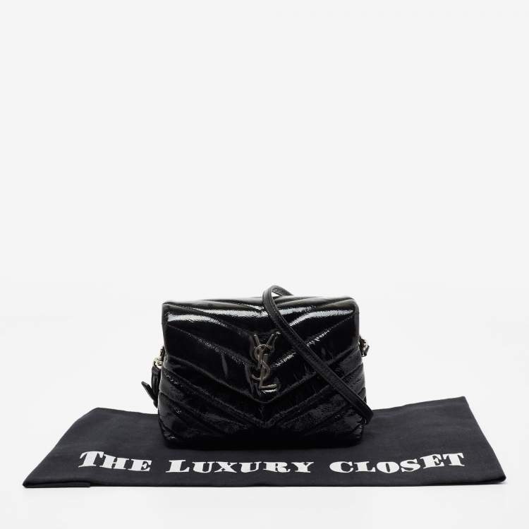 Pre Owned Saint Laurent Black Quilted Patent Leather Toy Loulou Crossbody Bag