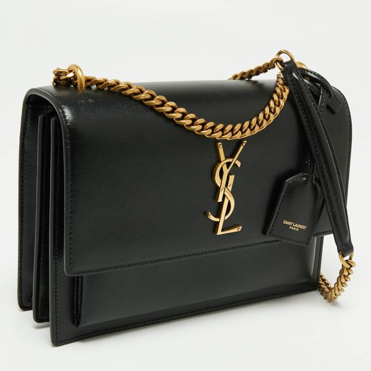 Pre Owned Saint Laurent Black Leather Medium Sunset Shoulder Bag