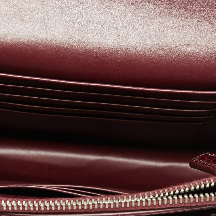 Pre Owned Saint Laurent Dark Red Croc Embossed Leather Mini Sunset Chain Bag