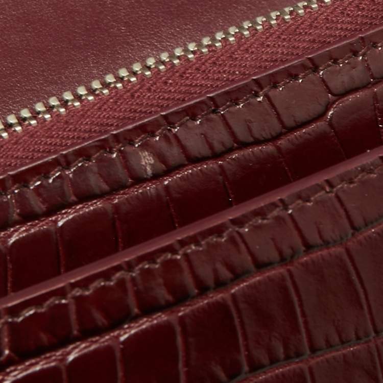 Pre Owned Saint Laurent Dark Red Croc Embossed Leather Mini Sunset Chain Bag