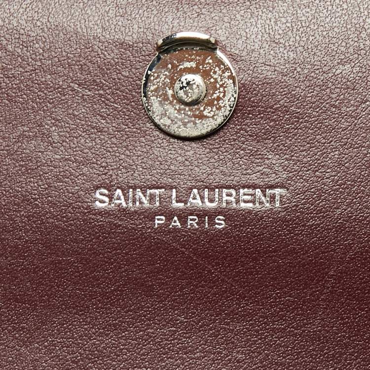 Pre Owned Saint Laurent Dark Red Croc Embossed Leather Mini Sunset Chain Bag