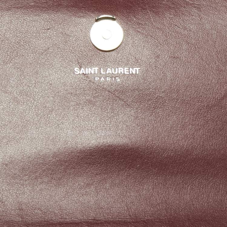 Pre Owned Saint Laurent Dark Red Croc Embossed Leather Mini Sunset Chain Bag