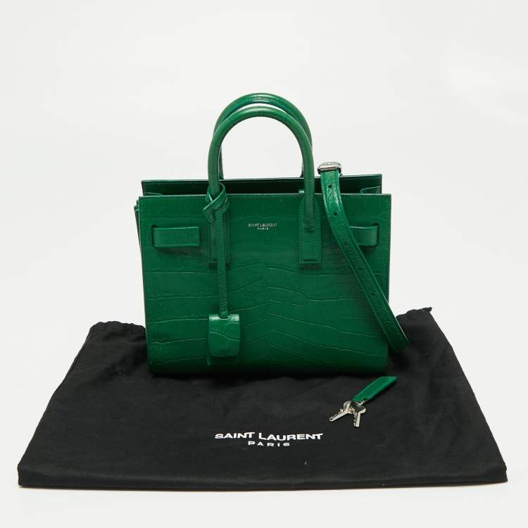 Pre Owned Saint Laurent Green Croc Embossed Leather Nano Classic Sac De Jour Tote