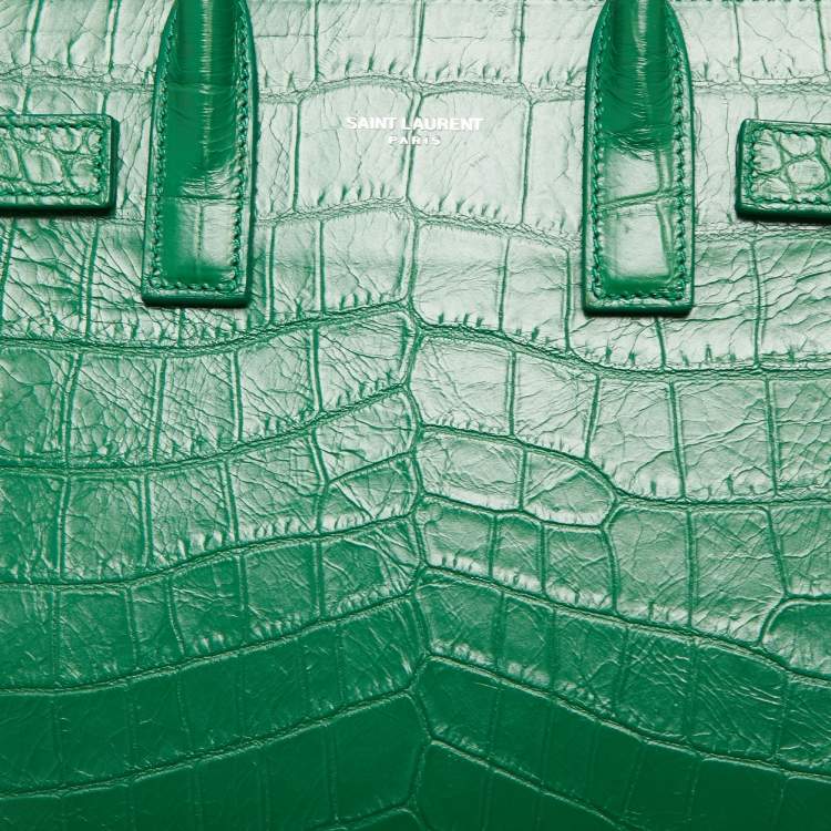 Pre Owned Saint Laurent Green Croc Embossed Leather Nano Classic Sac De Jour Tote