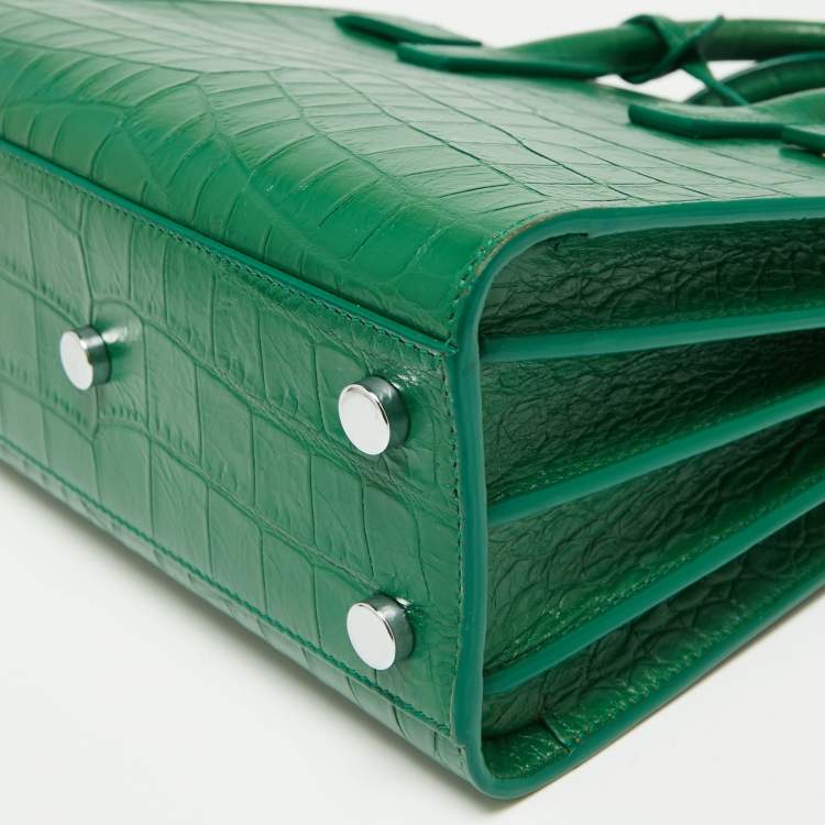 Pre Owned Saint Laurent Green Croc Embossed Leather Nano Classic Sac De Jour Tote