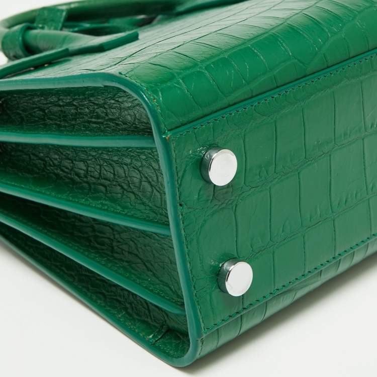 Pre Owned Saint Laurent Green Croc Embossed Leather Nano Classic Sac De Jour Tote