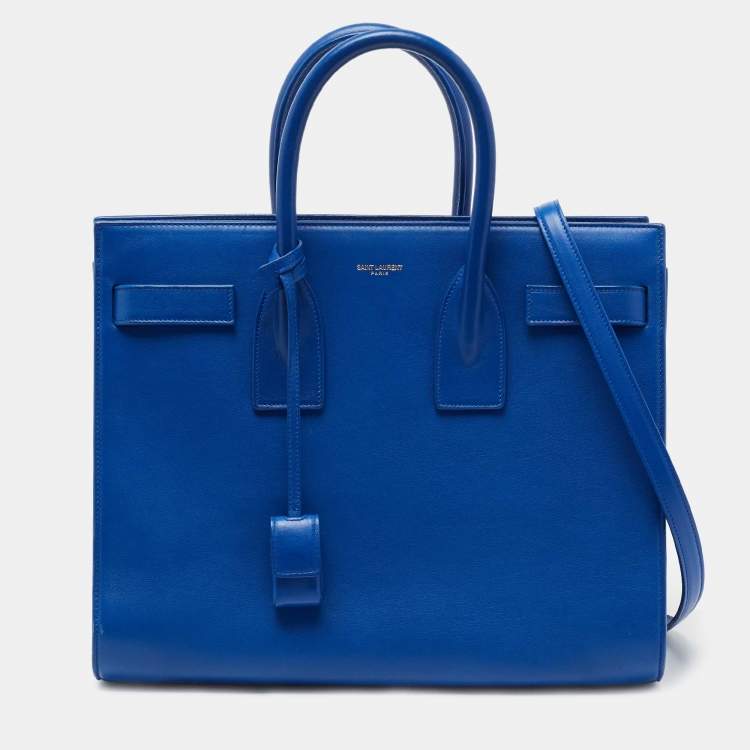 Pre Owned Saint Laurent Blue Leather Small Classic Sac De Jour Tote