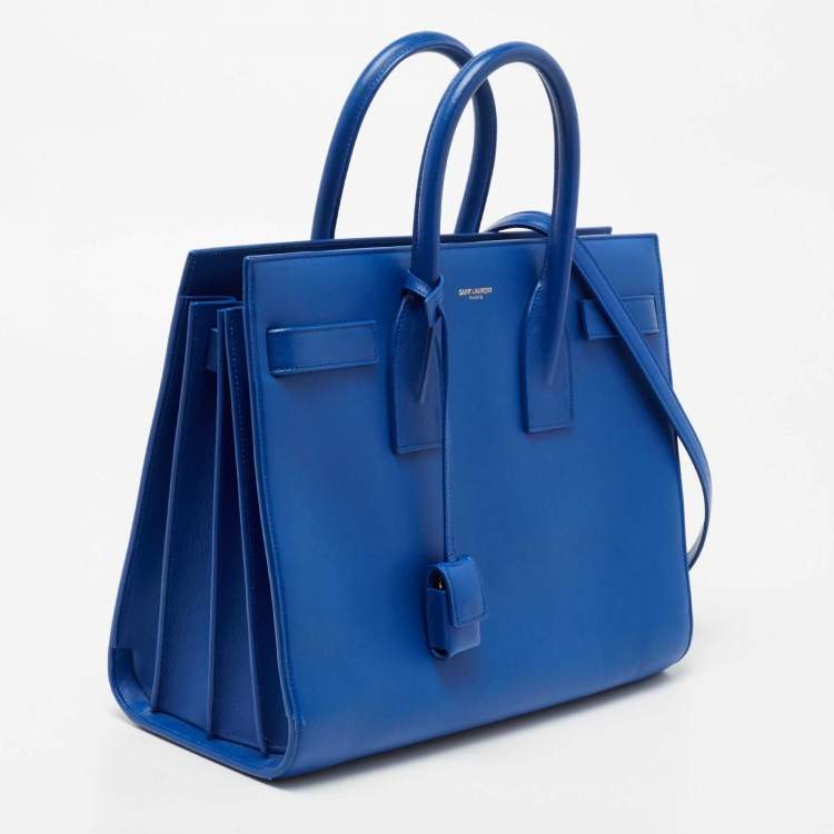 Pre Owned Saint Laurent Blue Leather Small Classic Sac De Jour Tote