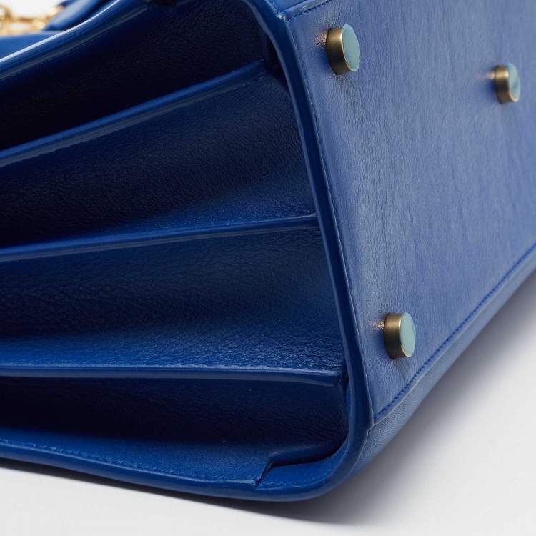 Pre Owned Saint Laurent Blue Leather Small Classic Sac De Jour Tote