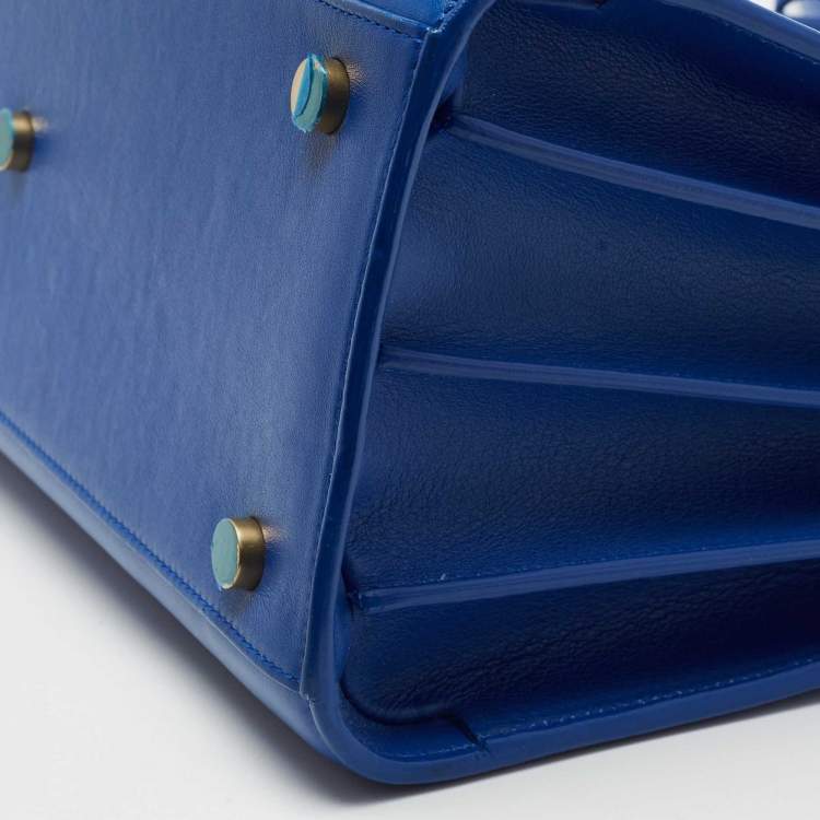 Pre Owned Saint Laurent Blue Leather Small Classic Sac De Jour Tote
