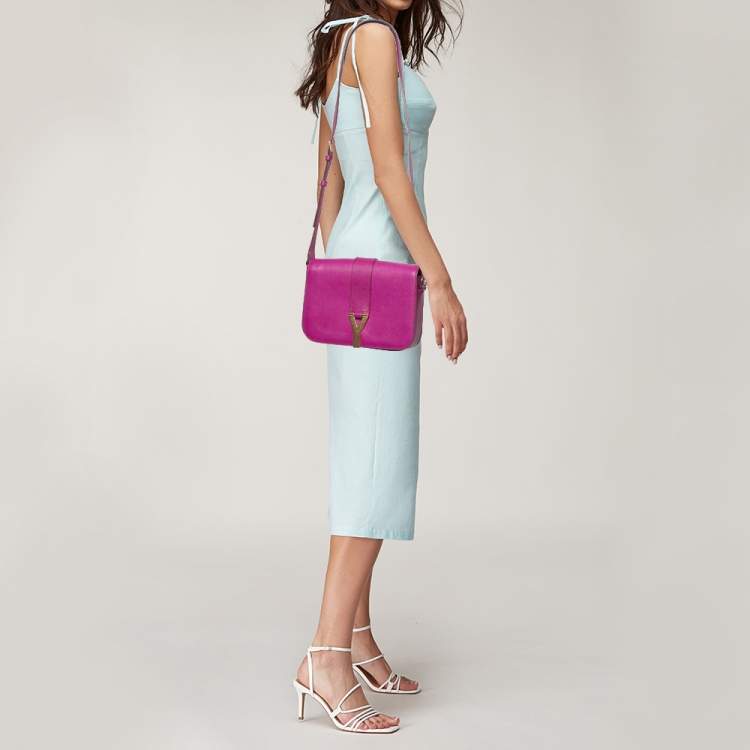 Pre Owned Saint Laurent Paris Magenta Leather Ligne Y Shoulder Bag