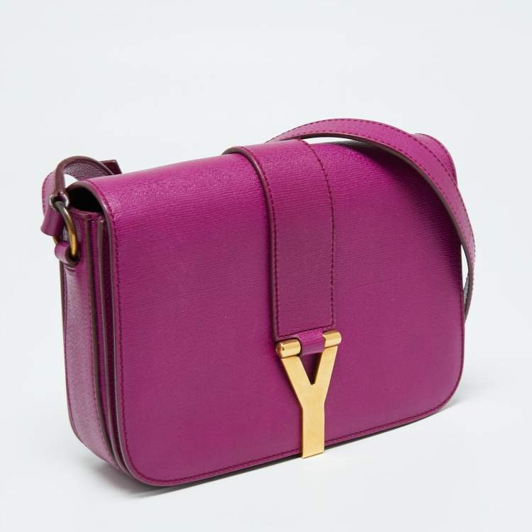 Pre Owned Saint Laurent Paris Magenta Leather Ligne Y Shoulder Bag