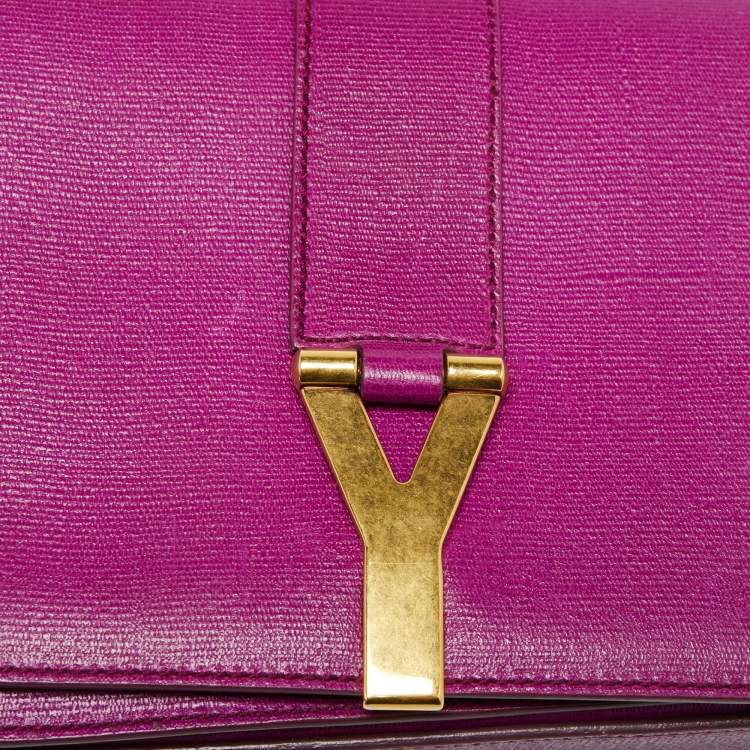 Pre Owned Saint Laurent Paris Magenta Leather Ligne Y Shoulder Bag