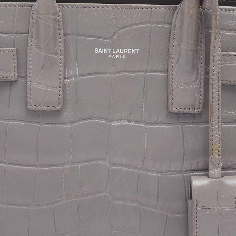Pre Owned Saint Laurent Grey Croc Embossed Leather Nano Classic Sac De Jour Tote