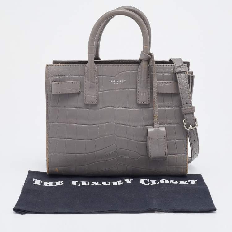 Pre Owned Saint Laurent Grey Croc Embossed Leather Nano Classic Sac De Jour Tote
