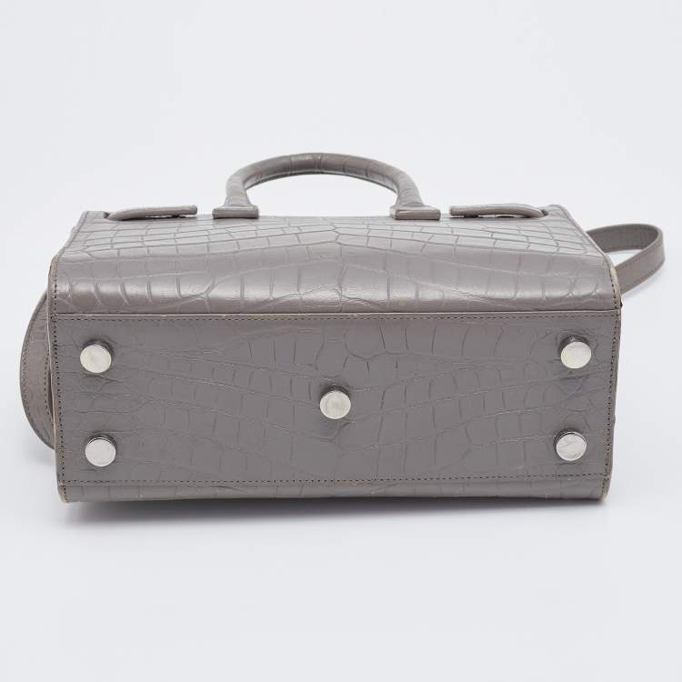 Pre Owned Saint Laurent Grey Croc Embossed Leather Nano Classic Sac De Jour Tote
