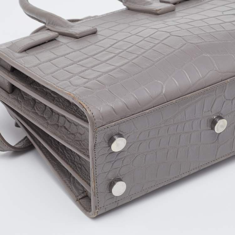 Pre Owned Saint Laurent Grey Croc Embossed Leather Nano Classic Sac De Jour Tote
