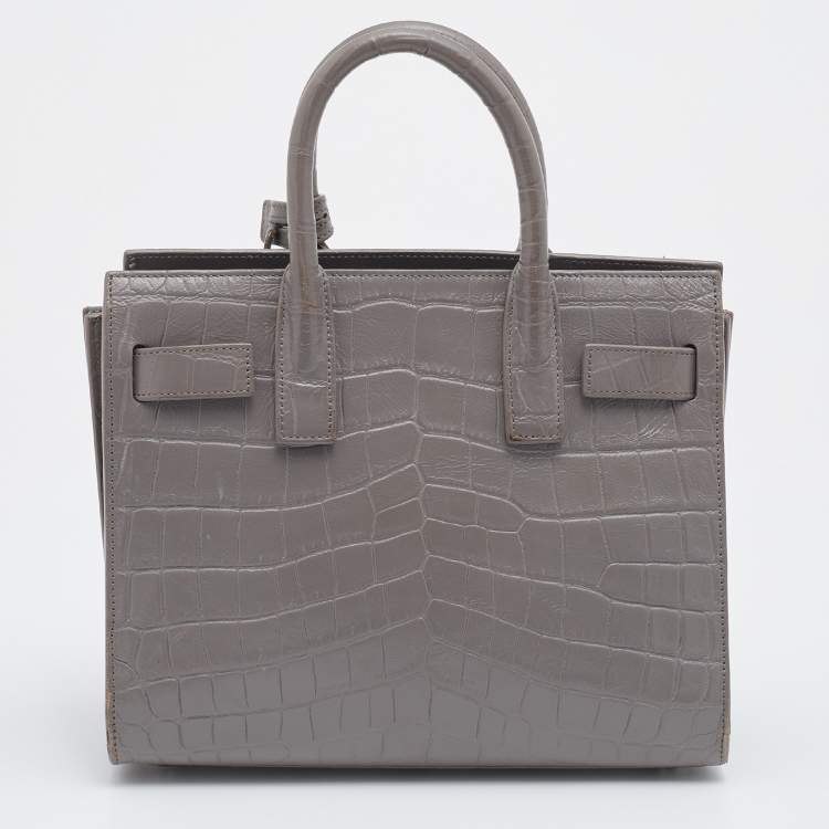 Pre Owned Saint Laurent Grey Croc Embossed Leather Nano Classic Sac De Jour Tote