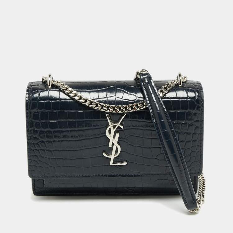 Yves Saint Laurent, Bags, Ysl Blue Mini Croc Embossed Sunset Chain Bag