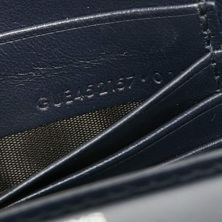 Pre Owned Saint Laurent Navy Blue Croc Embossed Leather Mini Sunset Chain Bag
