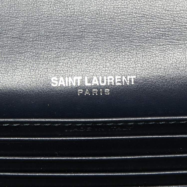 Pre Owned Saint Laurent Navy Blue Croc Embossed Leather Mini Sunset Chain Bag