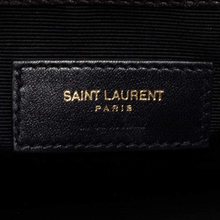 Pre Owned Saint Laurent Burgundy Croc Embossed Leather Moujik Top Handle Bag