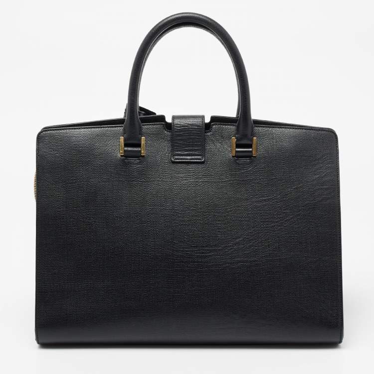 Pre Owned Saint Laurent Black Textured Leather Medium Y Cabas Chyc Tote