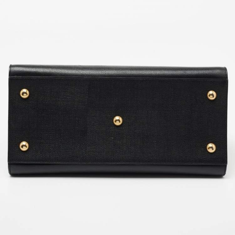 Pre Owned Saint Laurent Black Textured Leather Medium Y Cabas Chyc Tote