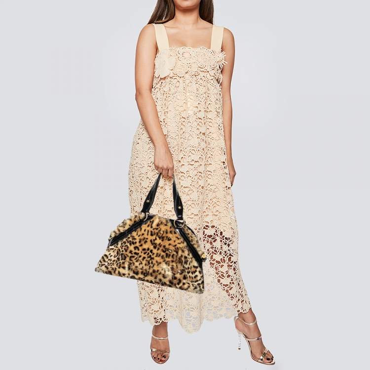 Pre Owned Yves Saint Laurent Beige Leather And Leopard Print Calf Hair Satchel