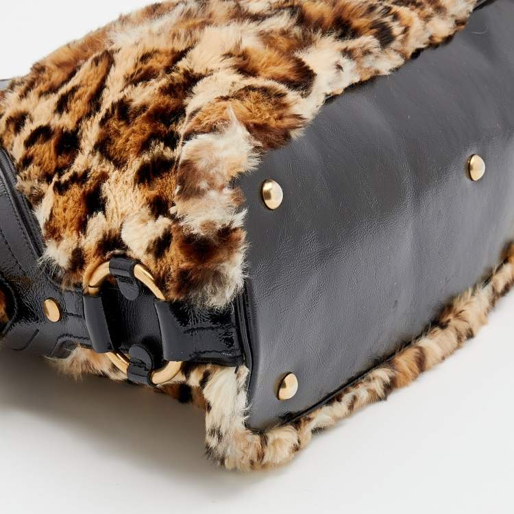 Pre Owned Yves Saint Laurent Beige Leather And Leopard Print Calf Hair Satchel