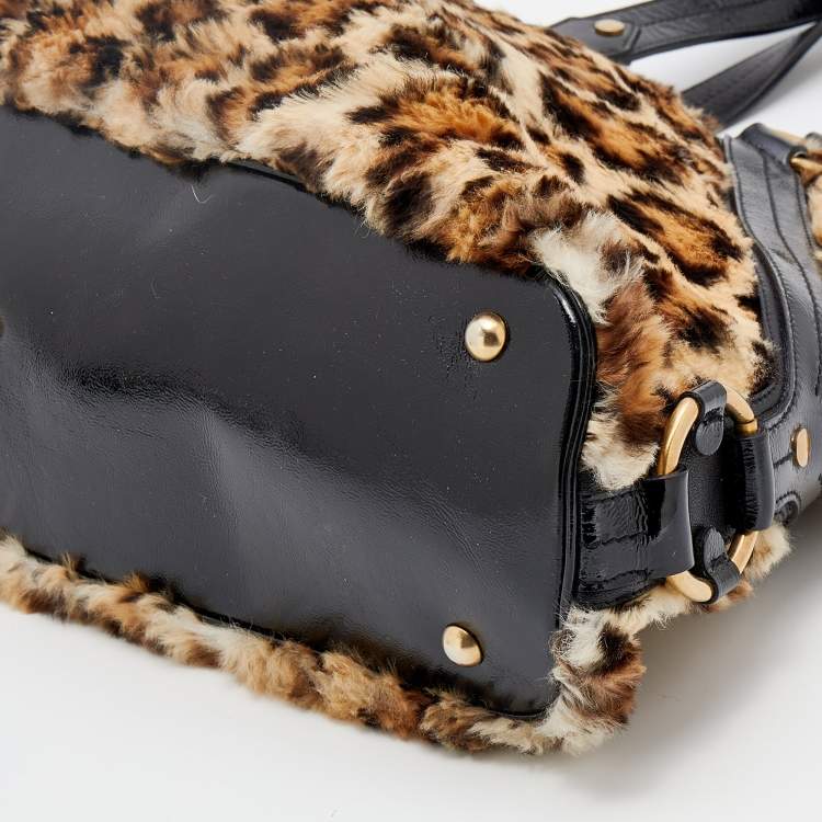 Pre Owned Yves Saint Laurent Beige Leather And Leopard Print Calf Hair Satchel