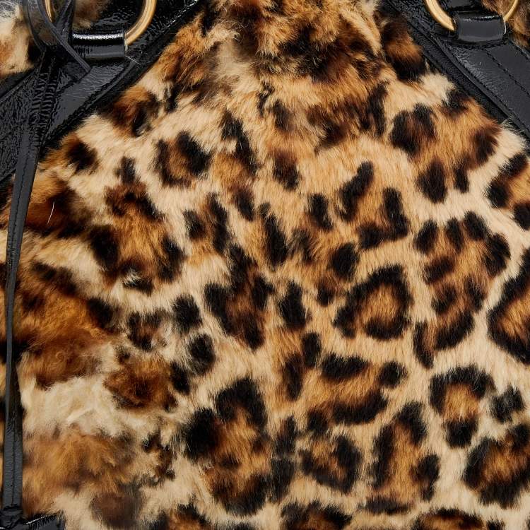 Pre Owned Yves Saint Laurent Beige Leather And Leopard Print Calf Hair Satchel