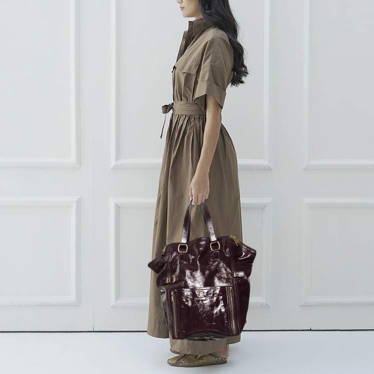 مملوكة مسبقًا Saint Laurent Purple Leather Downtown Tote