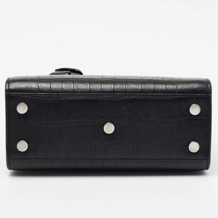 Pre Owned Saint Laurent Black Croc Embossed Leather Nano Classic Sac De Jour Tote