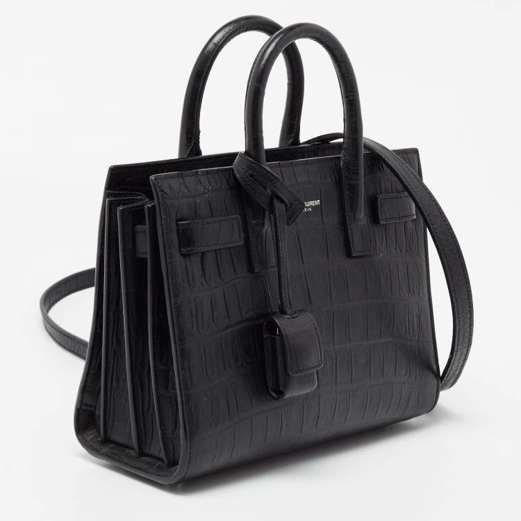 Pre Owned Saint Laurent Black Croc Embossed Leather Nano Classic Sac De Jour Tote