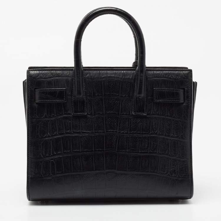 Pre Owned Saint Laurent Black Croc Embossed Leather Nano Classic Sac De Jour Tote